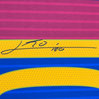 Framed Autographed/Signed Lionel Leo Messi 35x39 FC Barcelona Soccer Jersey Beckett BAS COA #4