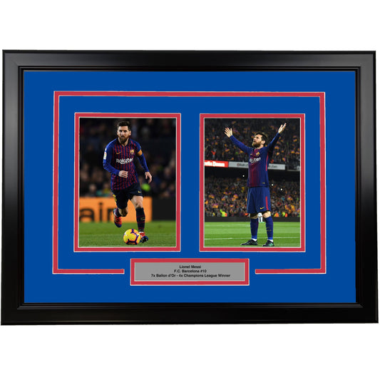 Framed Lionel Messi FC Barcelona 17x23 Dual Soccer Photo