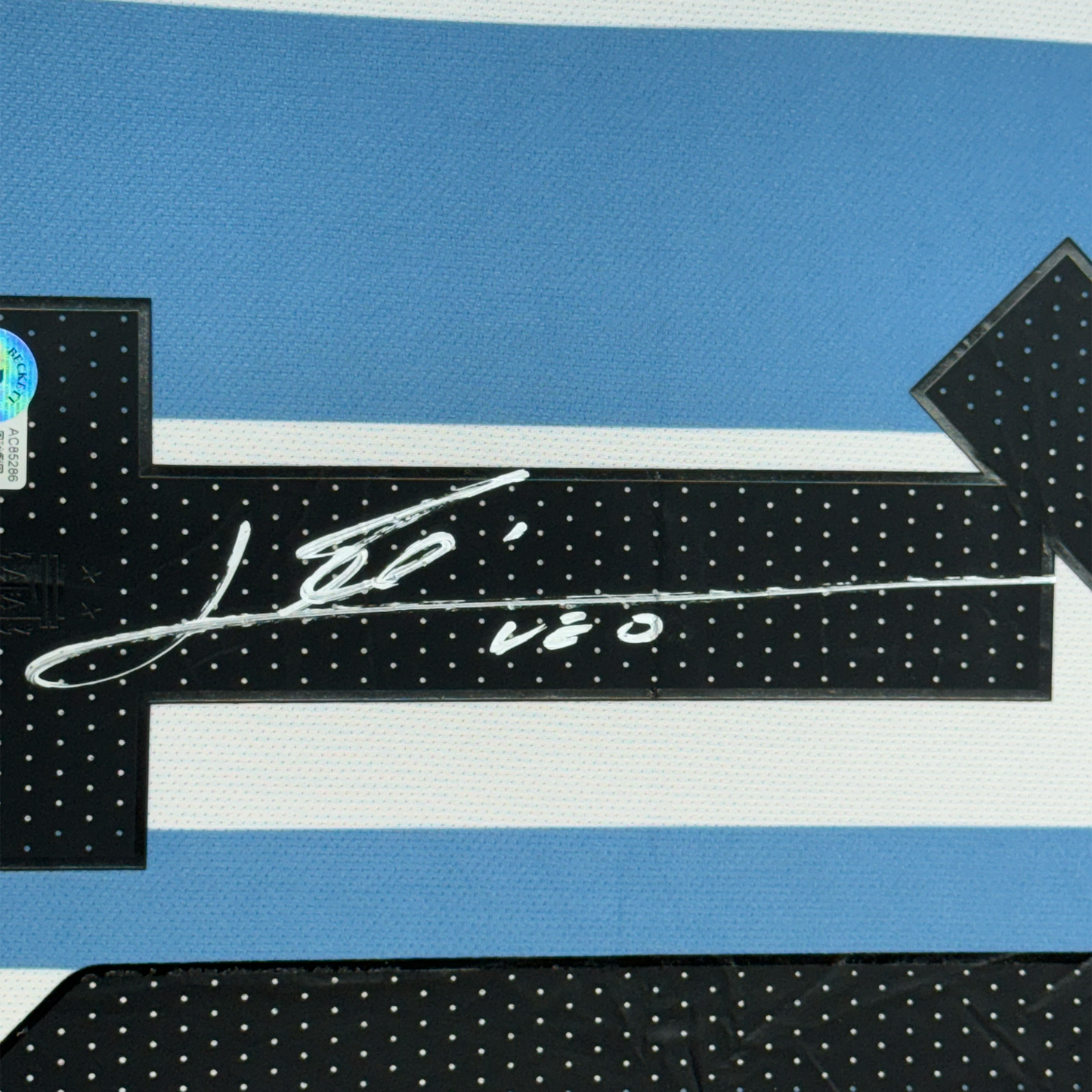 Framed Autographed/Signed Lionel Leo Messi 35x39 Argentina Blue/White Soccer Jersey Beckett BAS COA/LOA #2