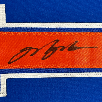 Framed Autographed/Signed Mark Messier 35x39 Edmonton Blue Hockey Jersey JSA COA