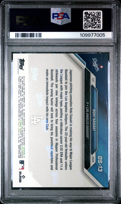 Graded 2024 Topps Now Roki Sasaki #OS13 Offseason Rookie RC Baseball Card PSA 9 Mint