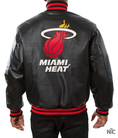 Miami Heat Black Leather Varsity Jacket