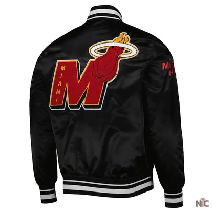 Miami Heat Mash Up Bomber Black Satin Jacket