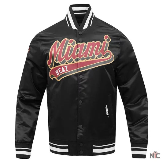 Miami Heat Script Tail Black Full-snap Satin Varsity Jacket