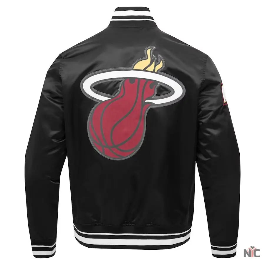 Miami Heat Script Tail Black Full-snap Satin Varsity Jacket
