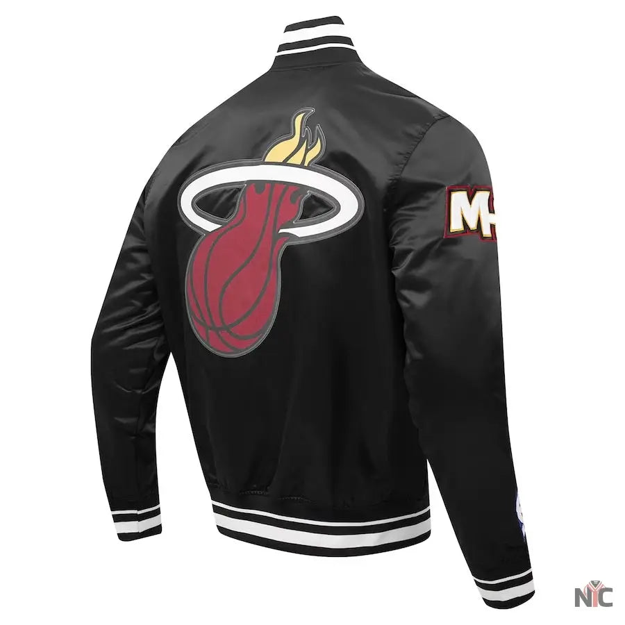 Miami Heat Script Tail Black Full-snap Satin Varsity Jacket