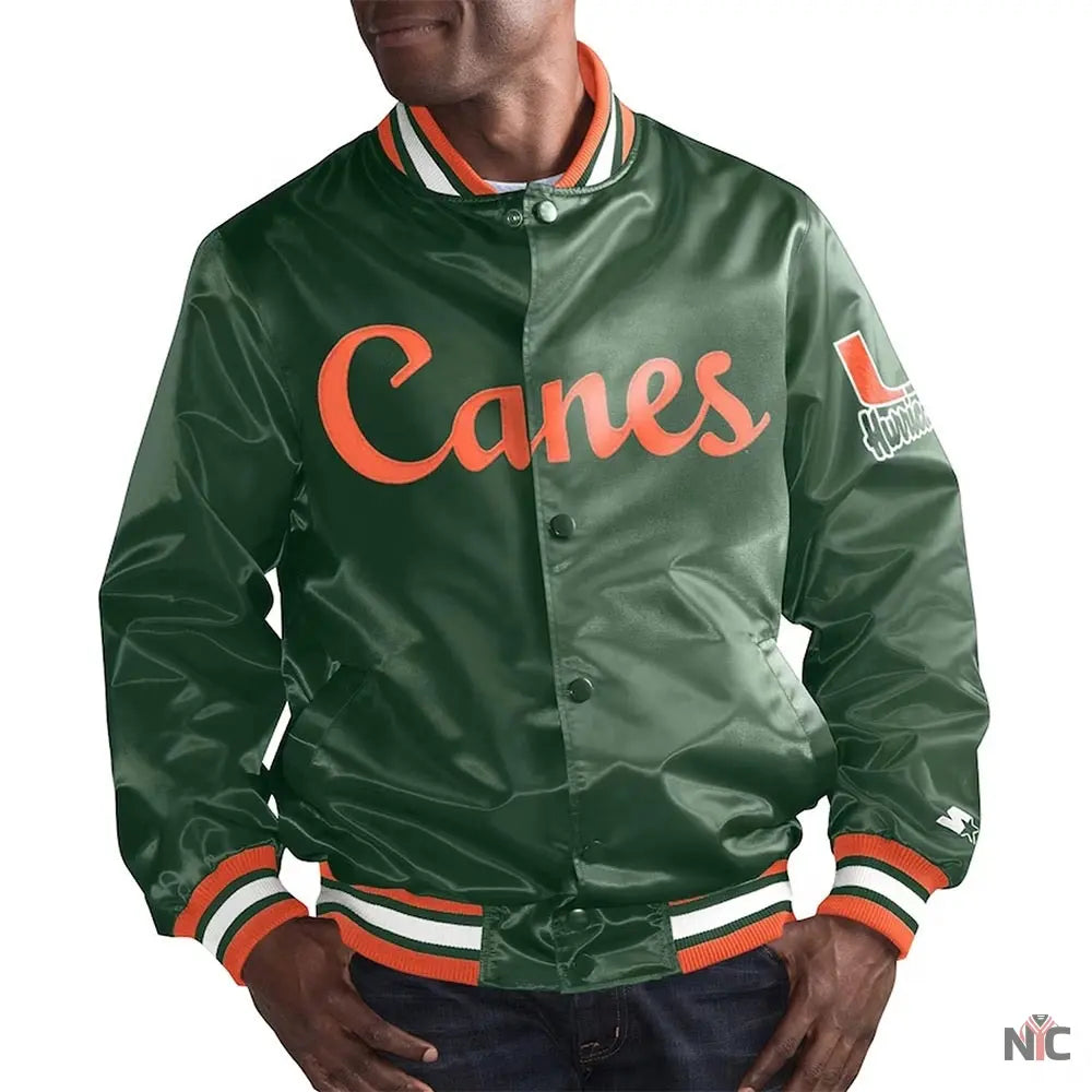 Miami Hurricanes OLine Green Satin Jacket