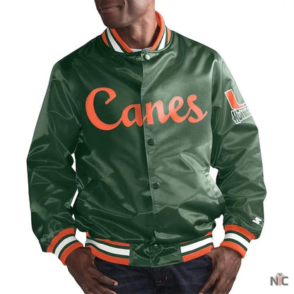 Miami Hurricanes OLine Green Satin Jacket