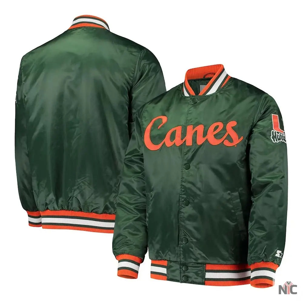 Miami Hurricanes OLine Green Satin Jacket