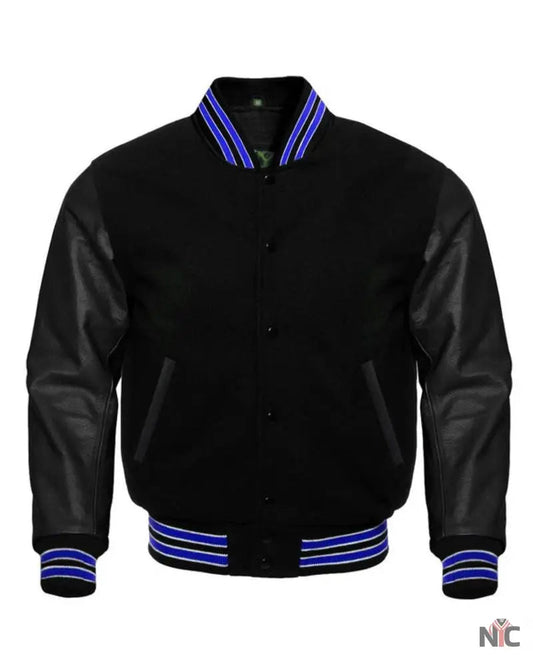 Midnight Varsity Jacket With Royal Highlights