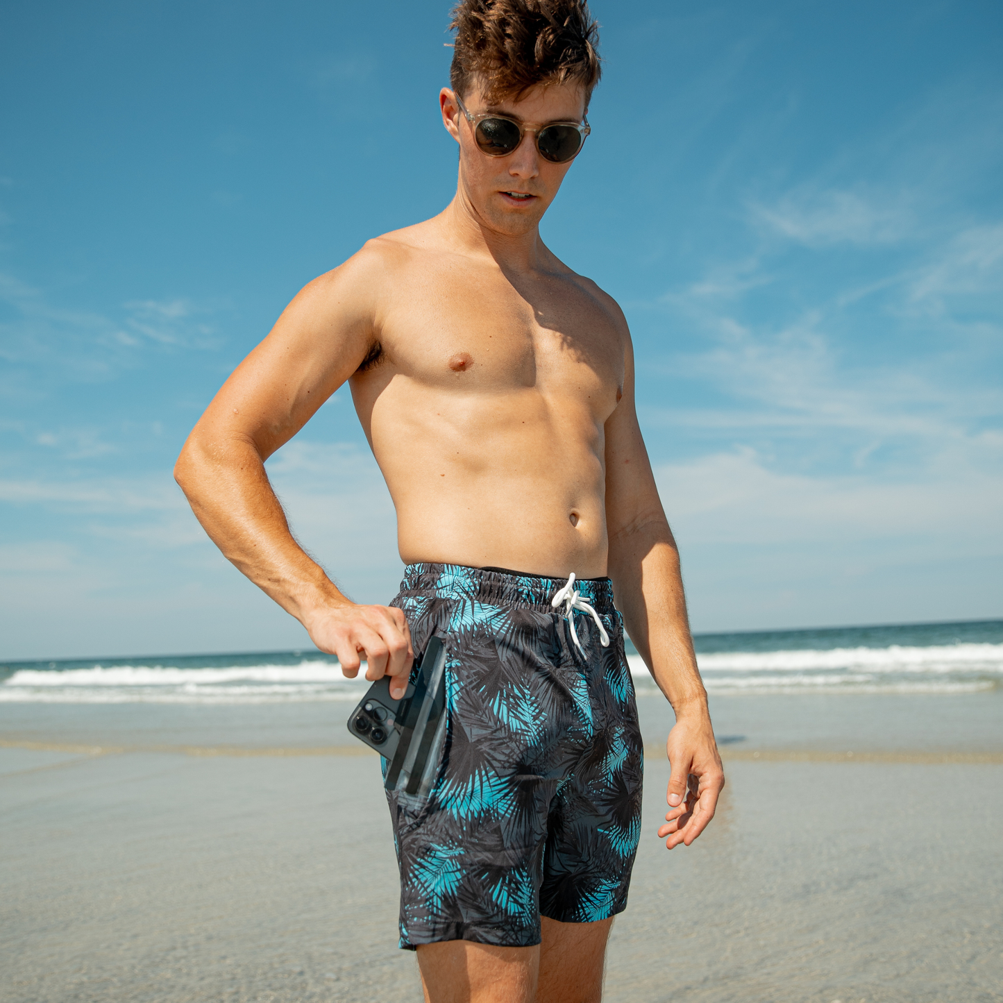 Midnight Palms - Waterproof Swim Shorts With A Waterproof Pocket - Triathlete Store