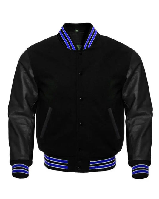 Midnight Varsity Jacket With Royal Highlights