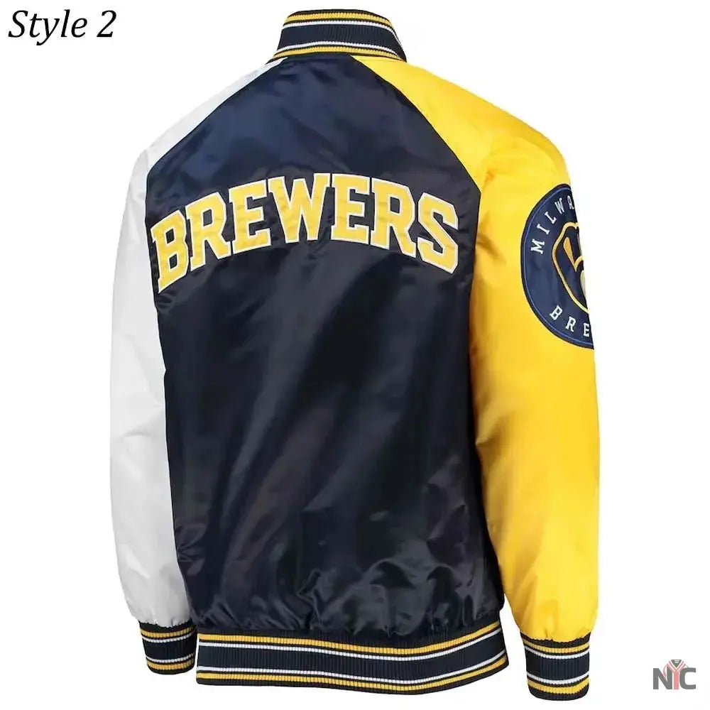 Milwaukee Brewers Gold and Navy Varsity Satin Jacket