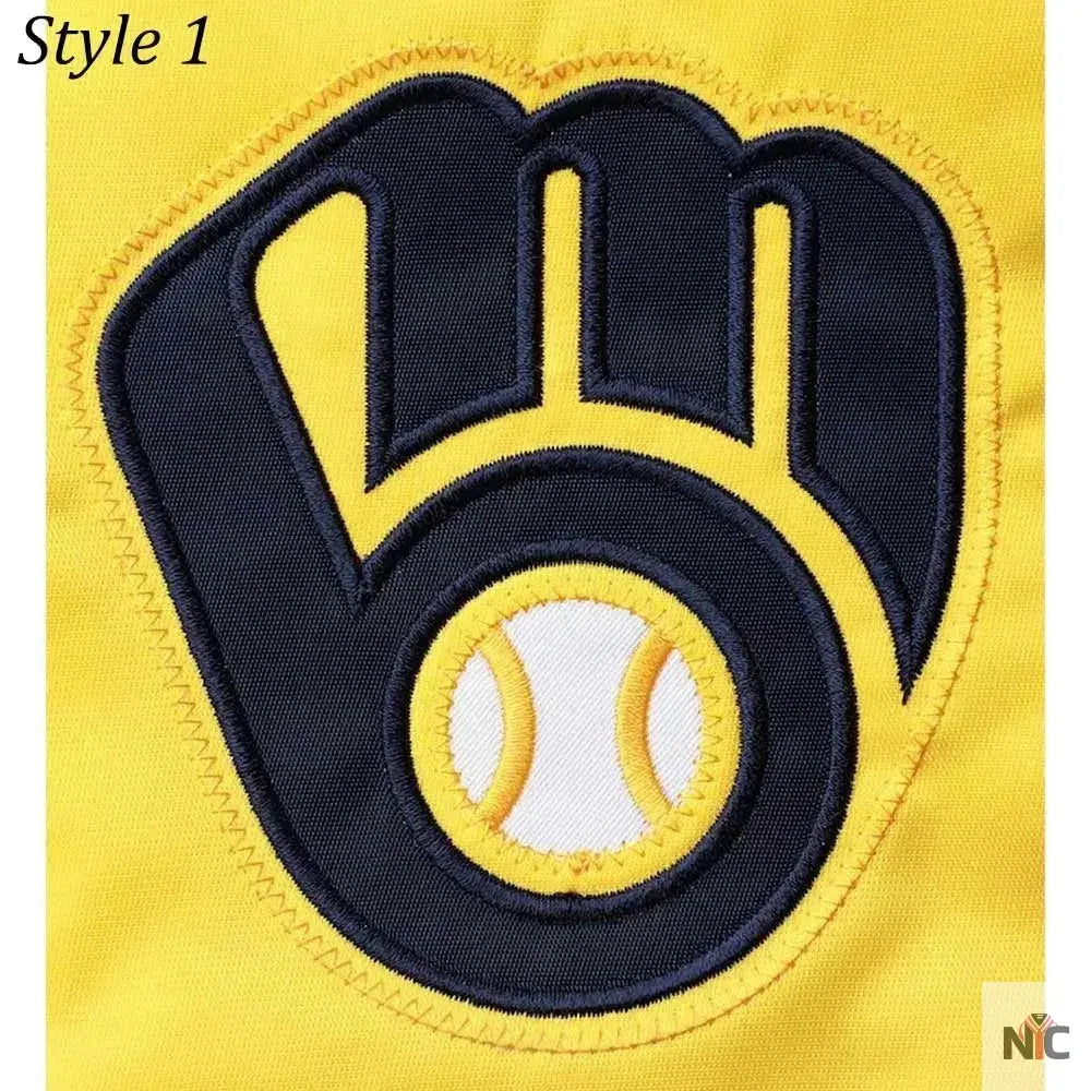 Milwaukee Brewers Gold and Navy Varsity Satin Jacket