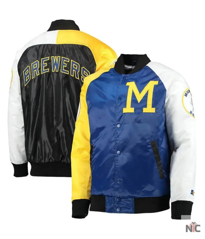 Milwaukee Brewers Tri-Color Full-Snap Satin Jacket