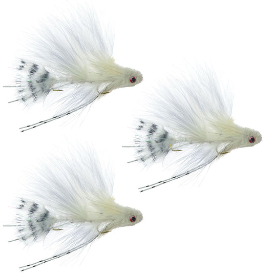 3 Pack Mini Sex Dungeon Streamer White - Size 6 - Articulated Trout Bass Steelhead Salmon and Bass Fly Fishing Flies