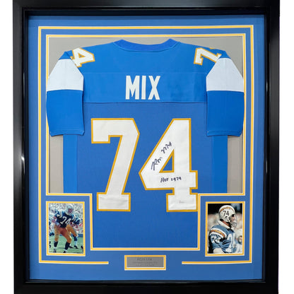 Framed Autographed/Signed Ron Mix HOF 1979 35x39 San Diego Powder Blue Football Jersey JSA COA