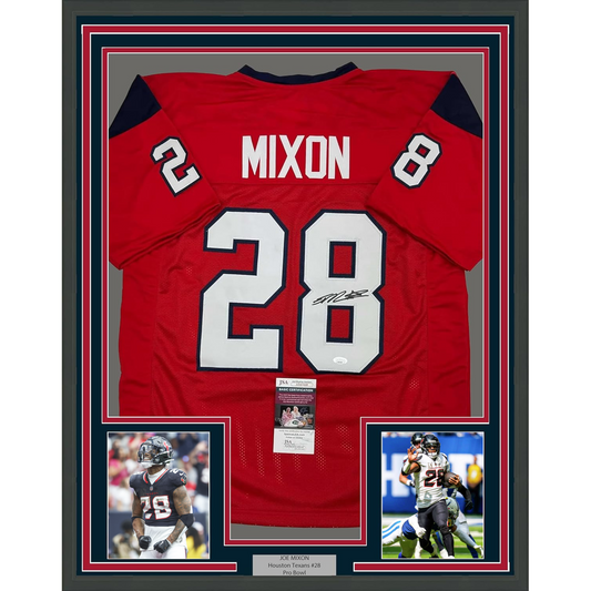 Framed Autographed/Signed Joe Mixon 35x39 Houston Red Football Jersey JSA COA