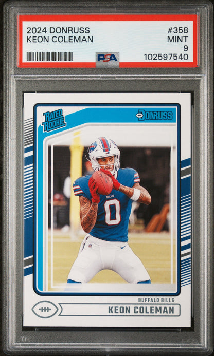 Graded 2024 Panini Donruss Keon Coleman #358 Rookie RC Football Card PSA 9 Near Mint