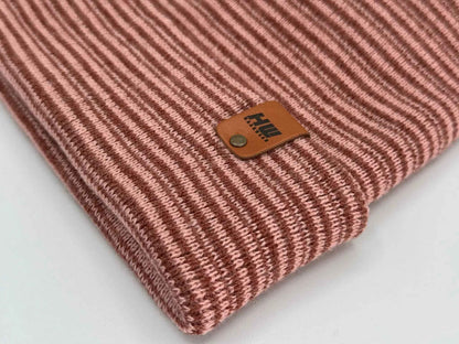 Modern H Stitch Contrast Cuffed Beanie (Patented Design) Burgundy / Pink, Made in USA