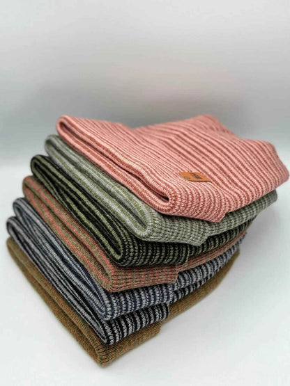 H-Stitch Contrast Cuffed Beanie – Gray/Green | Made in USA | Trending Designer Winter Hat 2025