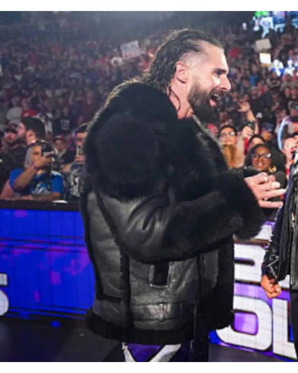 Seth Rollins Monday Night RAW Black Leather Fur Jacket