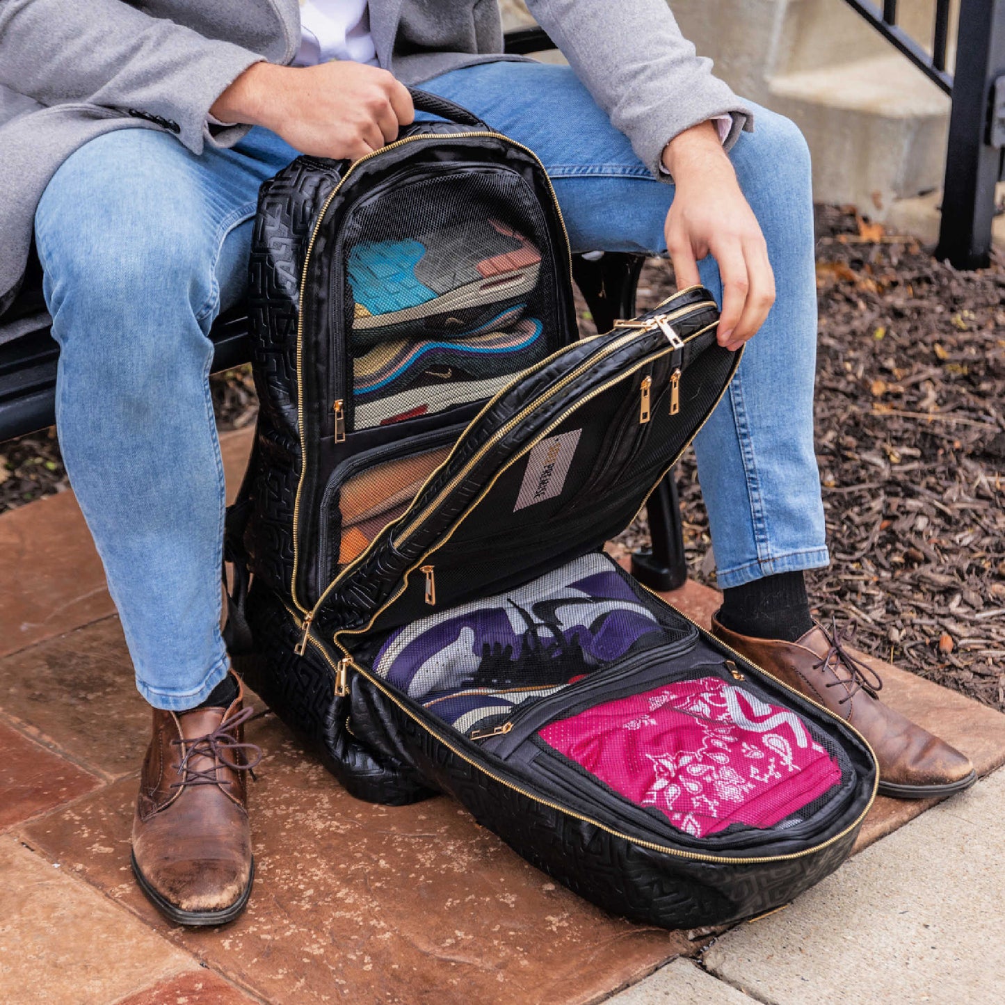 Black Monogram Leather Patented Carry-On Backpack