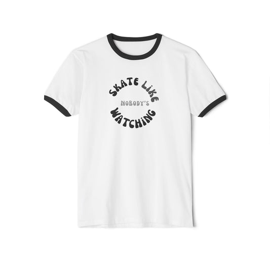 Monotone Skate Like Nobody's Watching Unisex Cotton Ringer T-Shirt