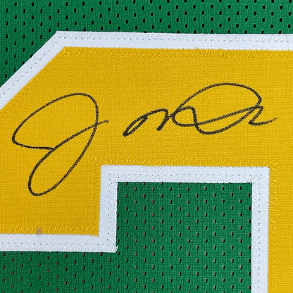 Framed Autographed/Signed Joe Montana 35x39 Notre Dame Green College Football Jersey JSA COA