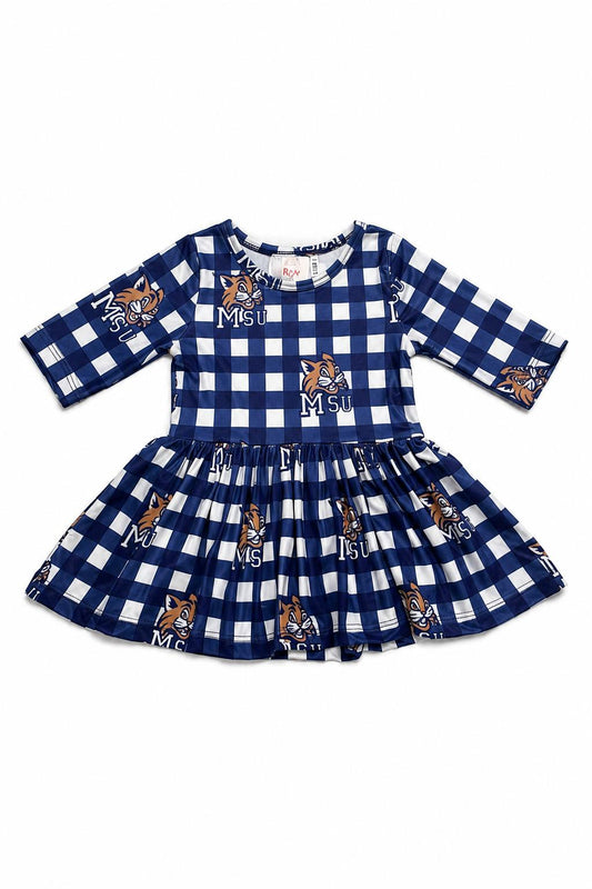 Montana State University Plaid Bobcat 3/4 Sleeve Twirl Bodysuit