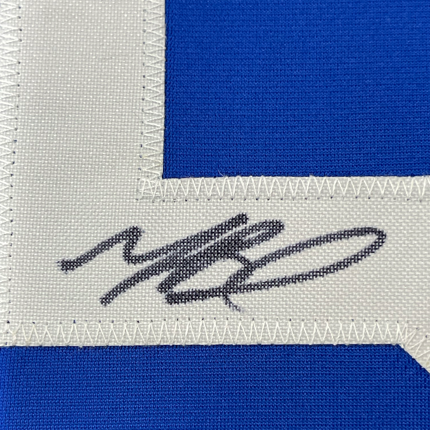 Framed Autographed/Signed Mookie Betts 35x39 Los Angeles LA Blue Baseball Jersey JSA COA