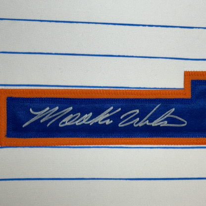 Framed Autographed/Signed Mookie Wilson 35x39 New York Pinstripe Baseball Jersey JSA COA