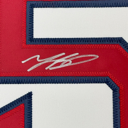 Framed Autographed/Signed Mookie Betts 35x39 Boston White Baseball Jersey JSA COA