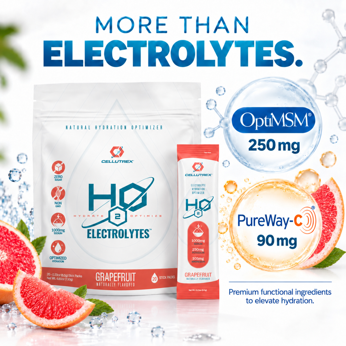 H2O ELECTROLYTES™ - Grapefruit | Zero Sugar Electrolyte Powder