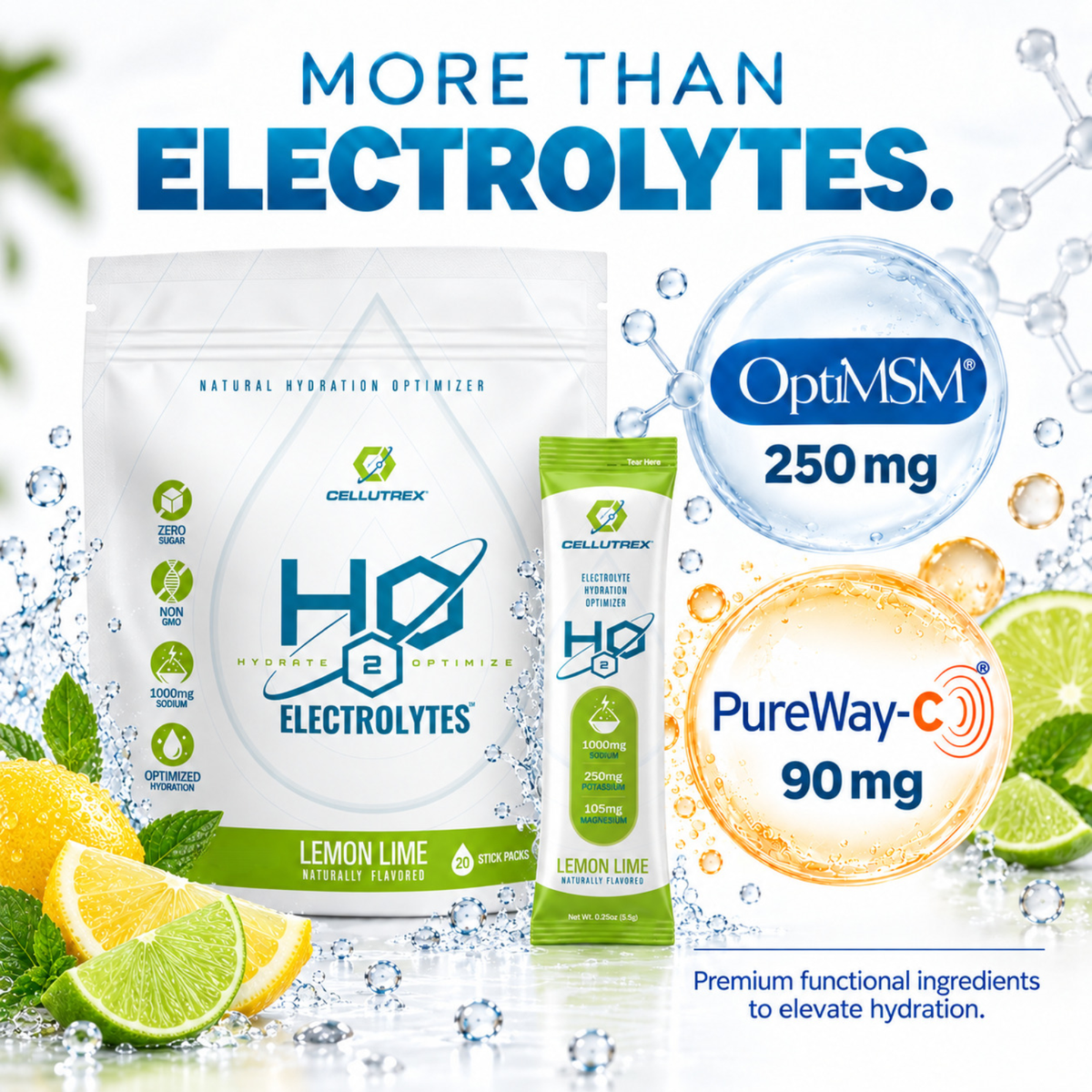 H2O ELECTROLYTES™ - Lemon Lime | Zero Sugar Electrolyte Powder