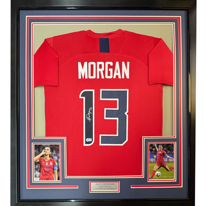 Framed Autographed/Signed Alex Morgan 35x39 Red Soccer Team USA World Cup Jersey JSA COA
