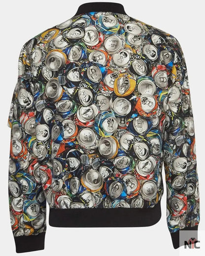 Moschino Couture Multicolor Beverage Cans Print Nylon Bomber Jacket