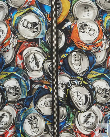 Moschino Couture Multicolor Beverage Cans Print Nylon Bomber Jacket