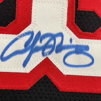 Framed Autographed/Signed Alonzo Mourning 35x39 Miami Black Basketball Jersey JSA COA