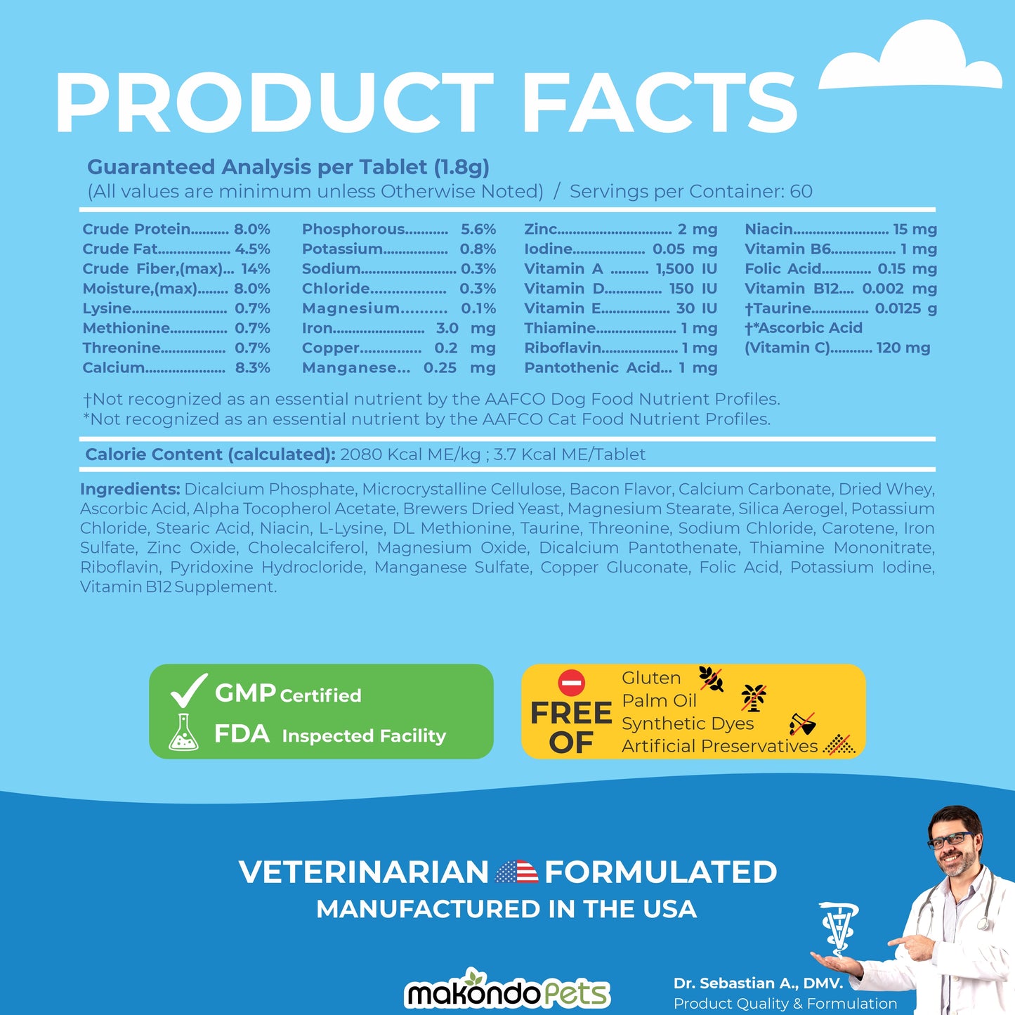 Multivitamin for Dogs & Cats. Prenatal Vitamins. 60 Tabs
