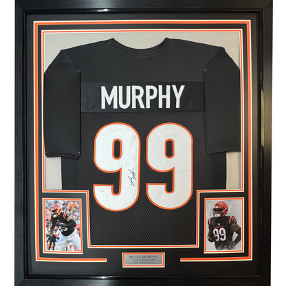 Framed Autographed/Signed Myles Murphy 35x39 Cincinnati Black Football Jersey JSA COA
