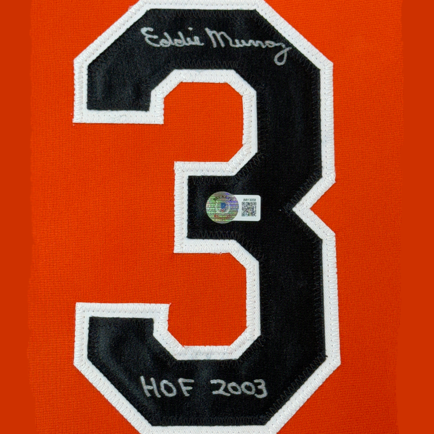 Framed Autographed/Signed Eddie Murray 35x39 Baltimore Orange Baseball Jersey Beckett BAS COA