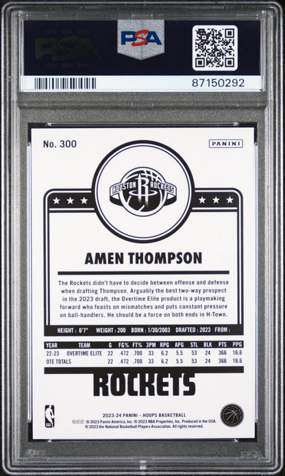 Graded 2023 Panini Hoops Amen Thompson #300 Rookie RC Basketball Card PSA 10 Gem Mint