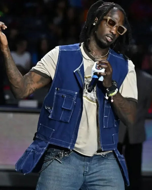 Mykko Montana Halftime Performance 2025 Blue Vest