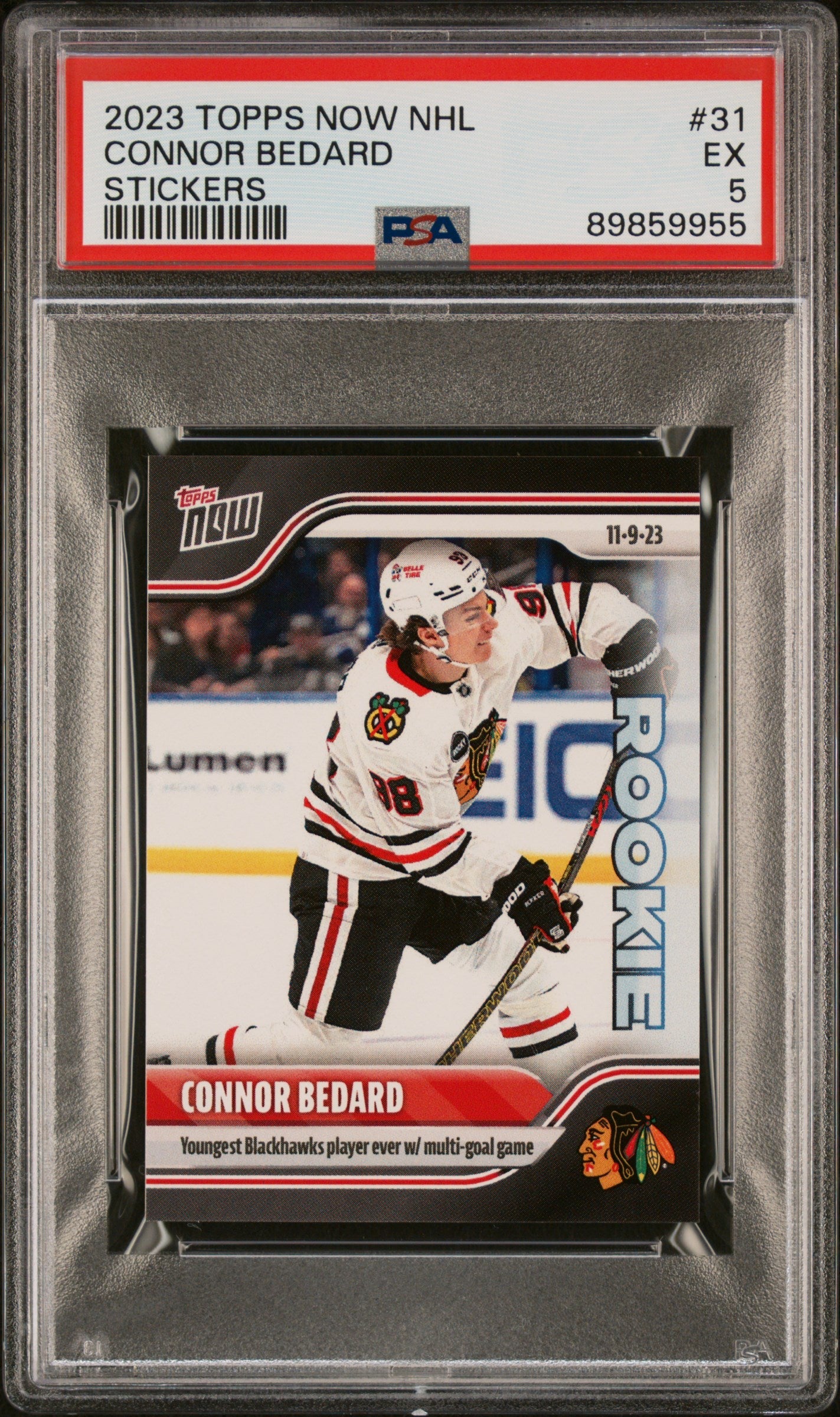Graded 2023 Topps Now NHL Connor Bedard #31 Stickers Rookie RC Hockey Card PSA 5 EX