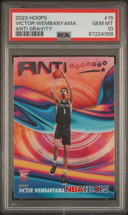 Graded 2023 Panini NBA Hoops Victor Wembanyama #15 Anti Gravity Rookie RC Basketball Card PSA 10 Gem Mint