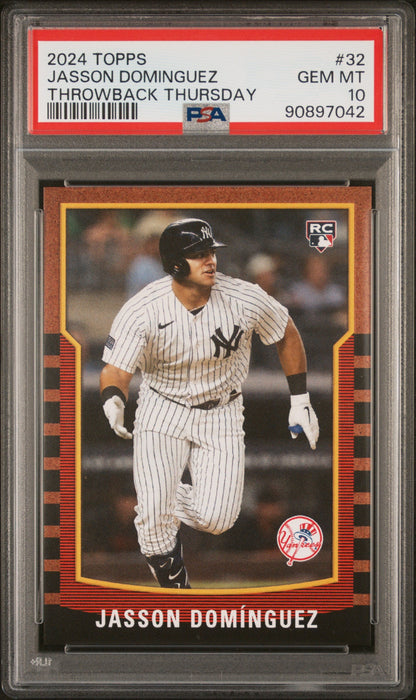 Graded 2024 Topps Jasson Dominguez #32 Throwback Thursday Rookie RC Baseball Card PSA 10 Gem Mint