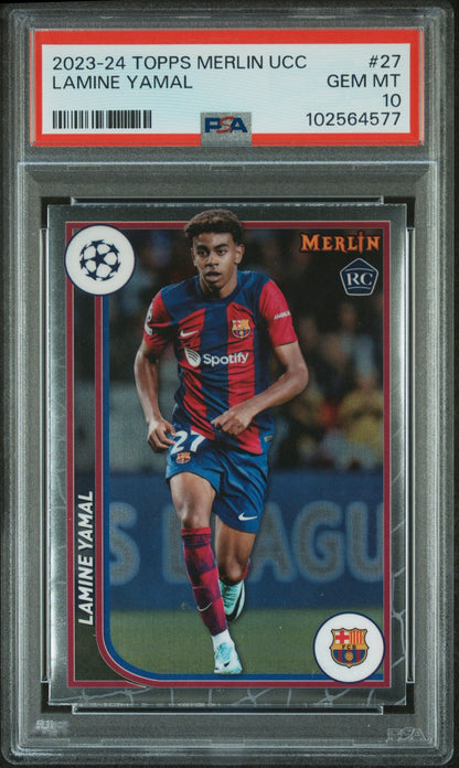 Graded 2023 Topps Merlin UCC Lamine Yamal #27 Rookie RC Soccer Card PSA 10 Gem Mint