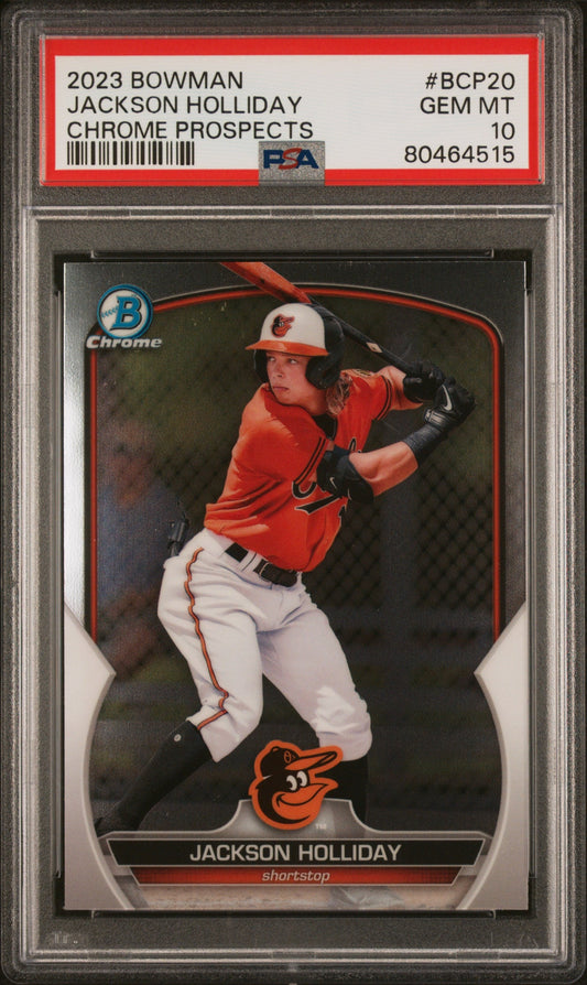 Graded 2023 Topps Bowman Jackson Holliday #BCP20 Chrome Prospects Rookie RC Baseball Card PSA 10 Gem Mint