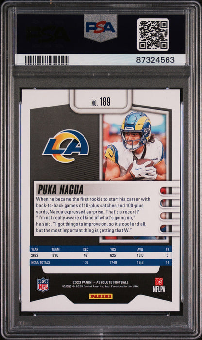 Graded 2023 Panini Absolute Puka Nacua #189 Rookie RC Football Card PSA 10 Gem Mint